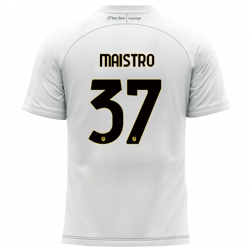 נשים פאביו מאיסטרו #37 לבן צהוב הרחק ג'רזי 2025/26 חולצה קצרה