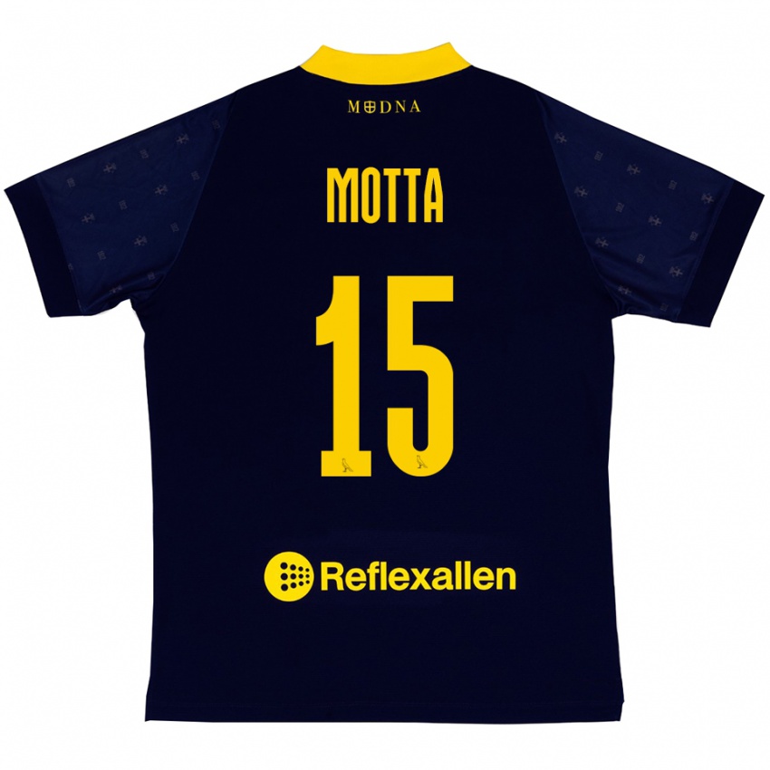 נשים Nicolò Motta #15 כחול נייבי צהוב הרחק ג'רזי 2025/26 חולצה קצרה