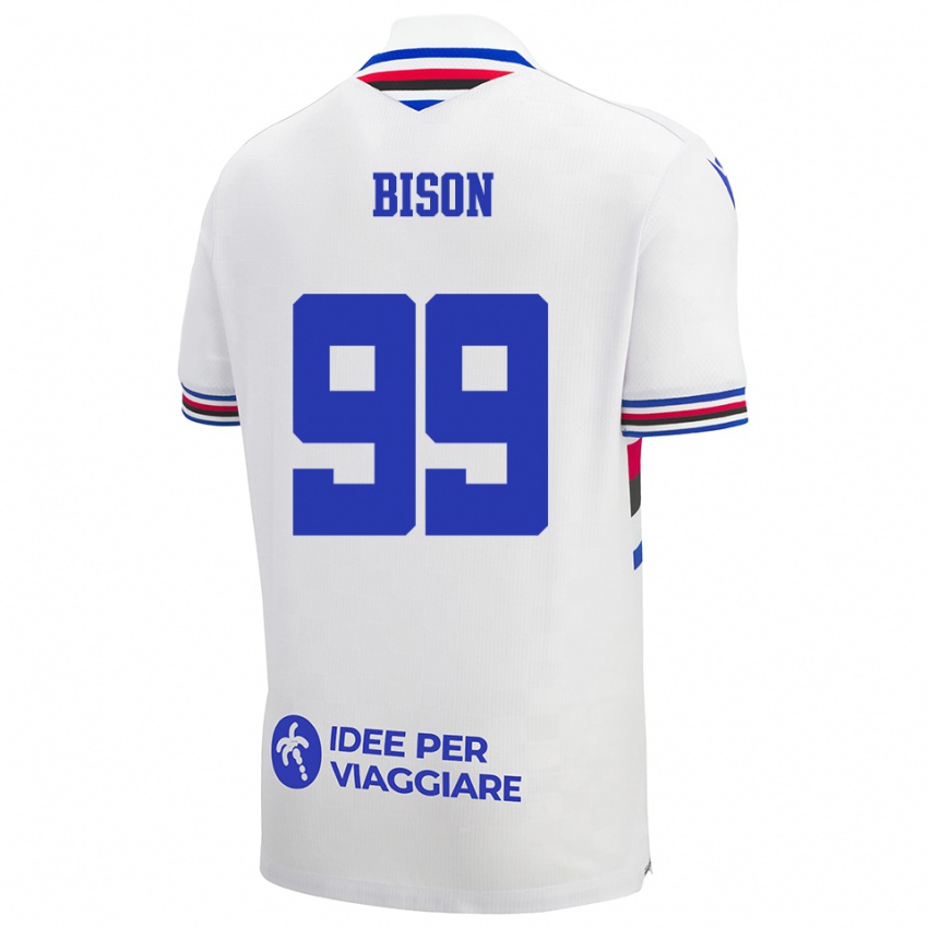 נשים Giulia Bison #99 לבן כחול אדום הרחק ג'רזי 2025/26 חולצה קצרה נשים Giulia Bison #99 לבן כחול אדום הרחק ג'רזי 2025/26 חולצה קצרה