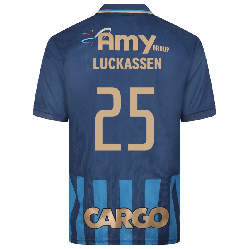 נשים דריק לוקאסן #25 כחול נייבי כחול הרחק ג'רזי 2025/26 חולצה קצרה