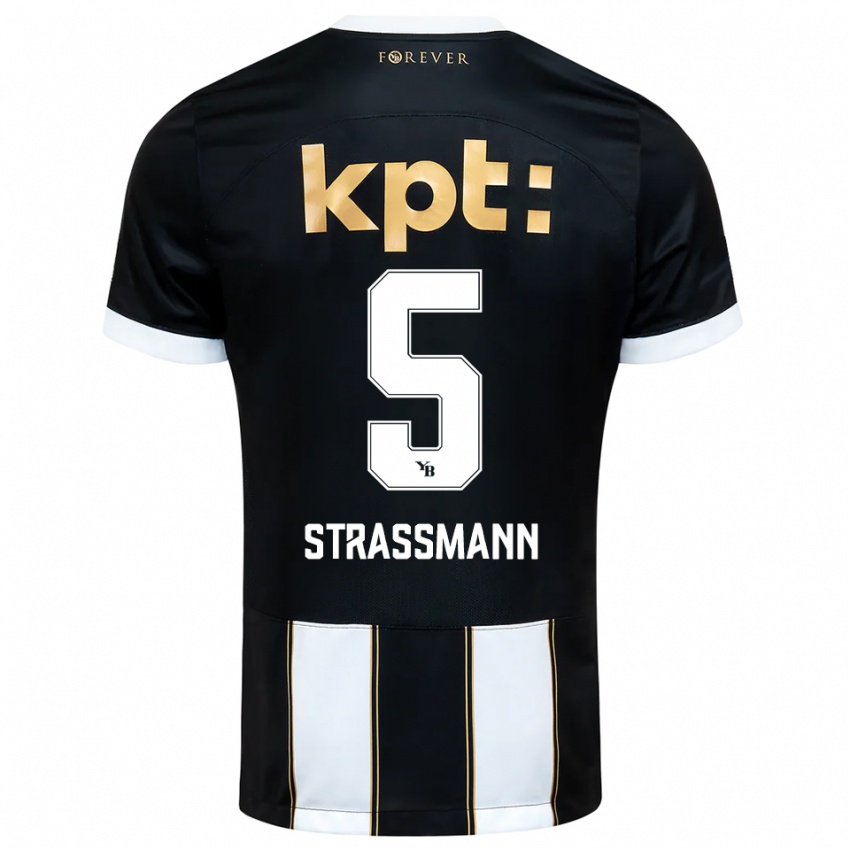 נשים Sven Strassmann #5 שחור לבן הרחק ג'רזי 2025/26 חולצה קצרה