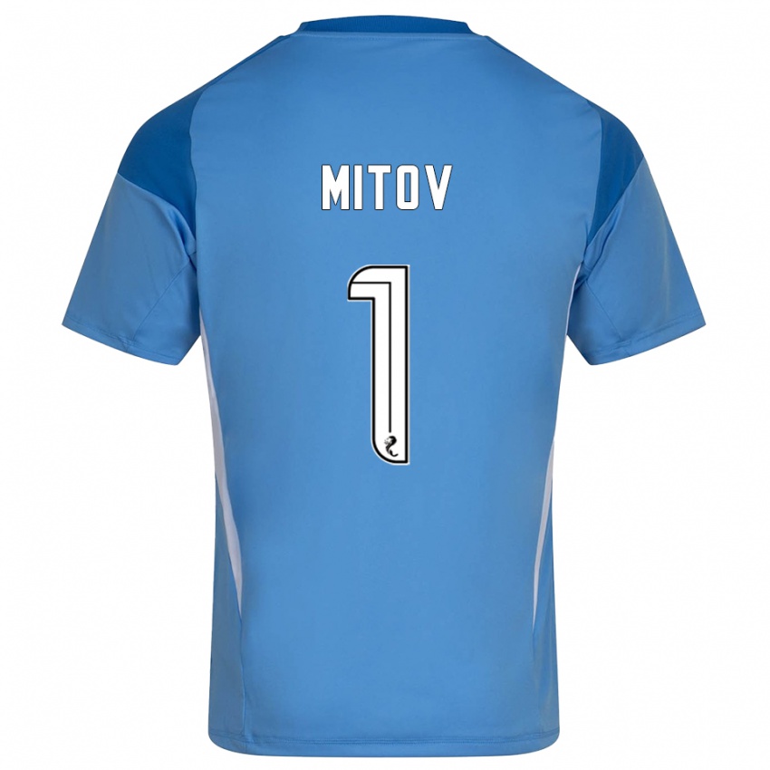 ילדים דימיטר מיטוב #1 לבן כחול חולצת שוער 2025/26 חולצה קצרה