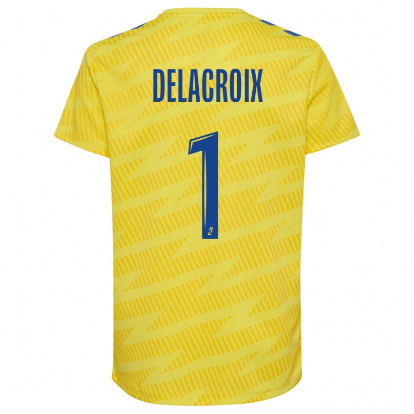 ילדים Noa Delacroix #1 כחול צהוב חולצת שוער 2025/26 חולצה קצרה