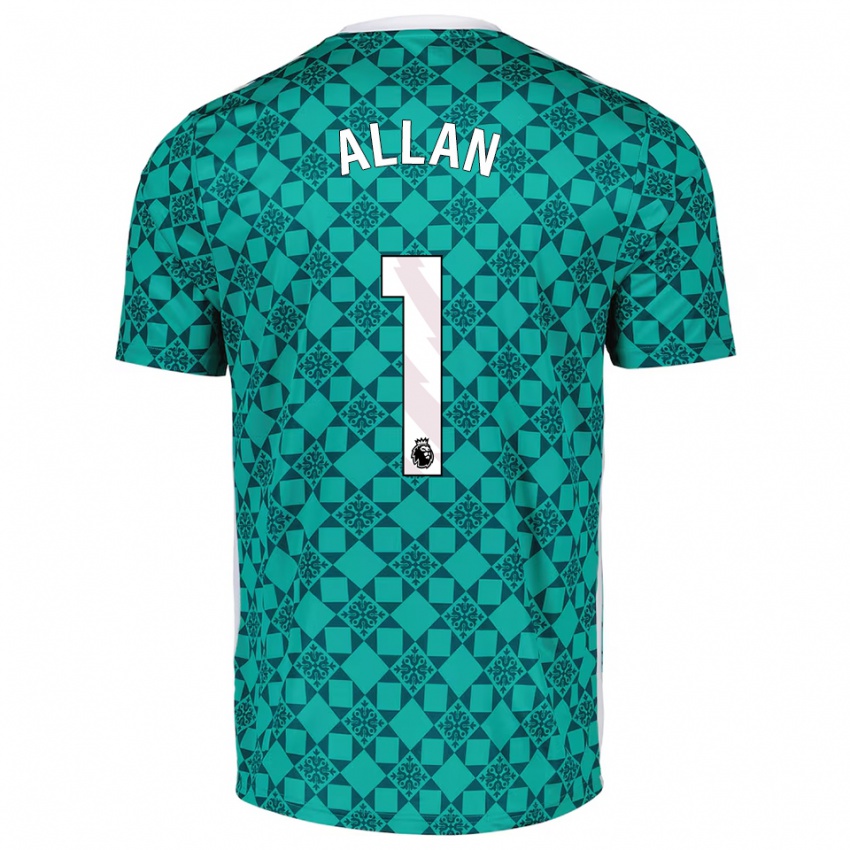 ילדים איזק אלן #1 ירוק לבן חולצת שוער 2025/26 חולצה קצרה