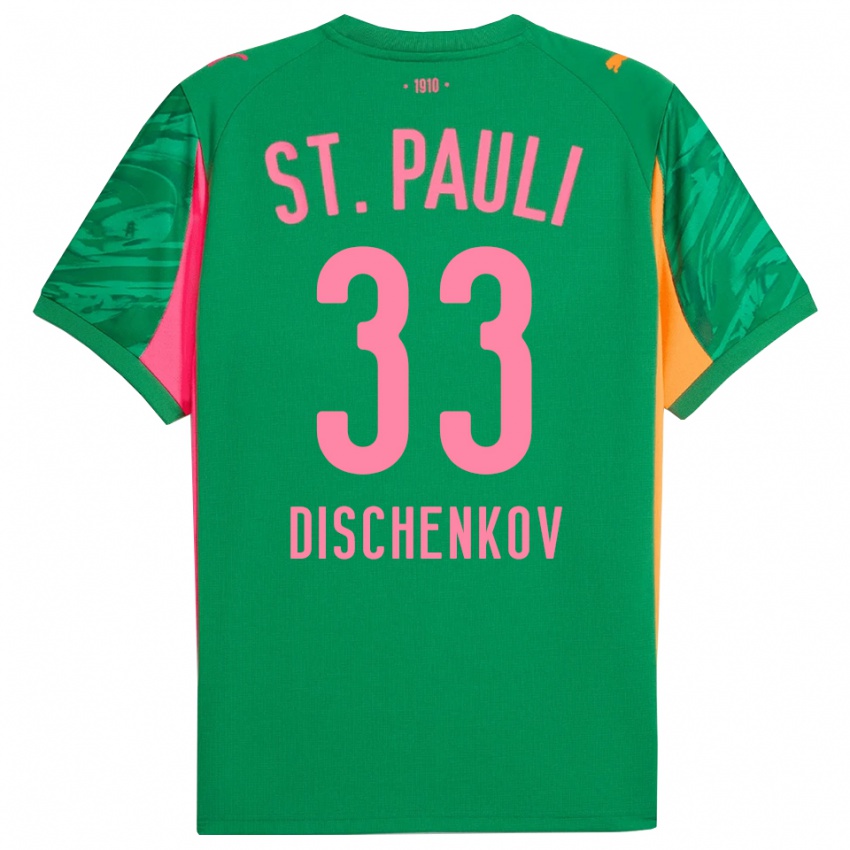 ילדים Dimitri Dischenkov #33 ורוד כתום ירוק חולצת שוער 2025/26 חולצה קצרה