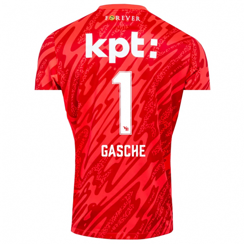 ילדים Bastian Gasche #1 אדום לבן חולצת שוער 2025/26 חולצה קצרה