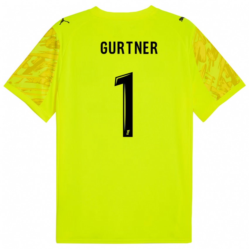 ילדים רז'י גורטנר #1 ירוק פלורסנט שחור חולצת שוער 2025/26 חולצה קצרה