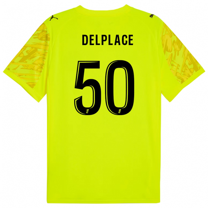 ילדים אדם דלפלייס #50 ירוק פלורסנט שחור חולצת שוער 2025/26 חולצה קצרה