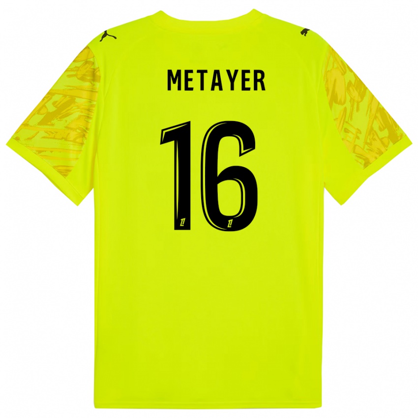ילדים Maxence Metayer #16 ירוק פלורסנט צהוב חולצת שוער 2025/26 חולצה קצרה