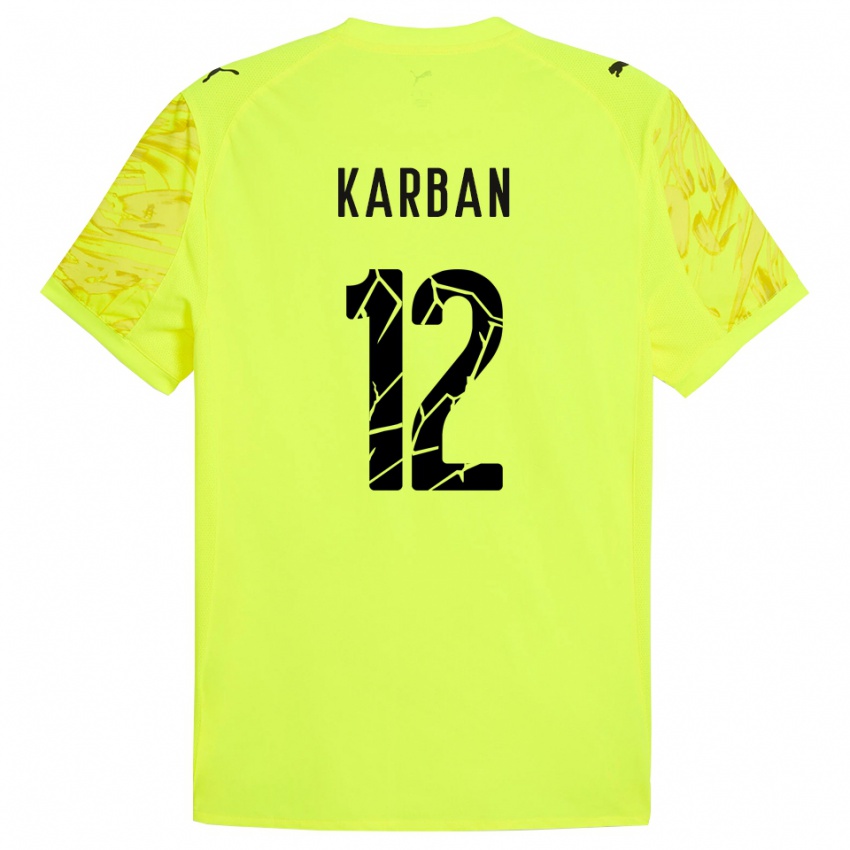 ילדים Yevheniia Karban #12 ירוק צהוב חולצת שוער 2025/26 חולצה קצרה