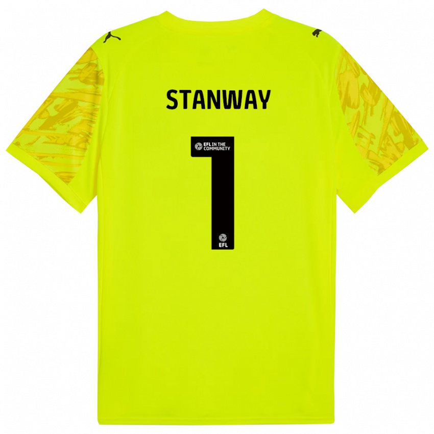 גברים Wyll Stanway #1 שחור צהוב חולצת שוער 2025/26 חולצה קצרה