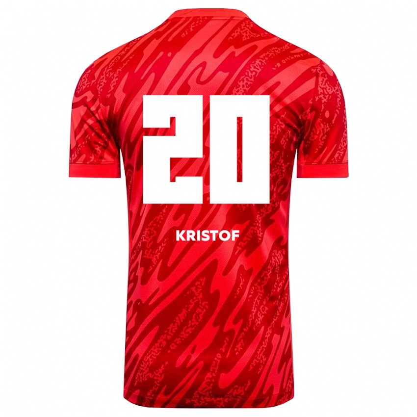 גברים Nicolas Kristof #20 אדום לבן חולצת שוער 2025/26 חולצה קצרה