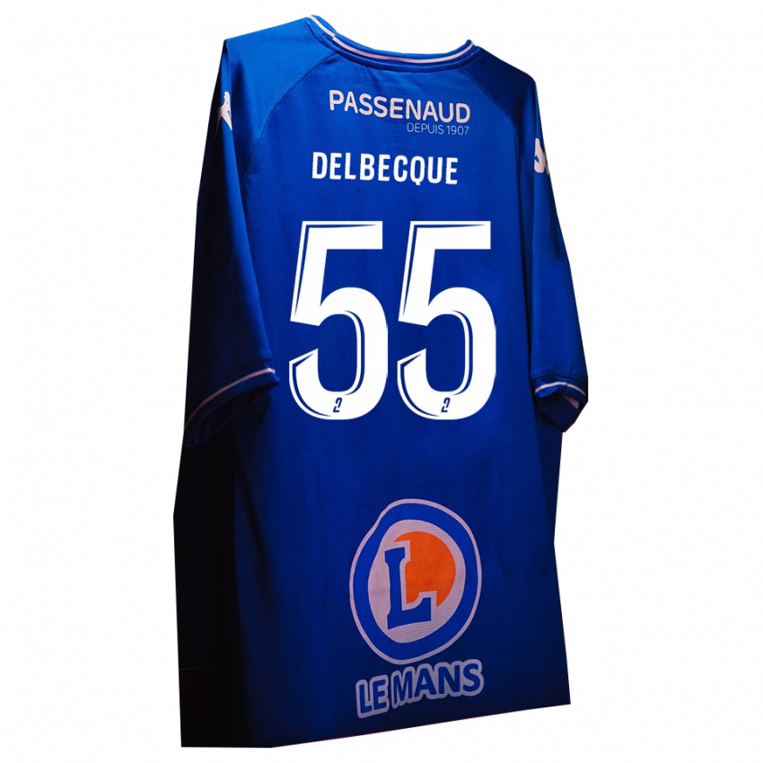 גברים Augustin Delbecque #55 לבן כחול מלכותי חולצת שוער 2025/26 חולצה קצרה