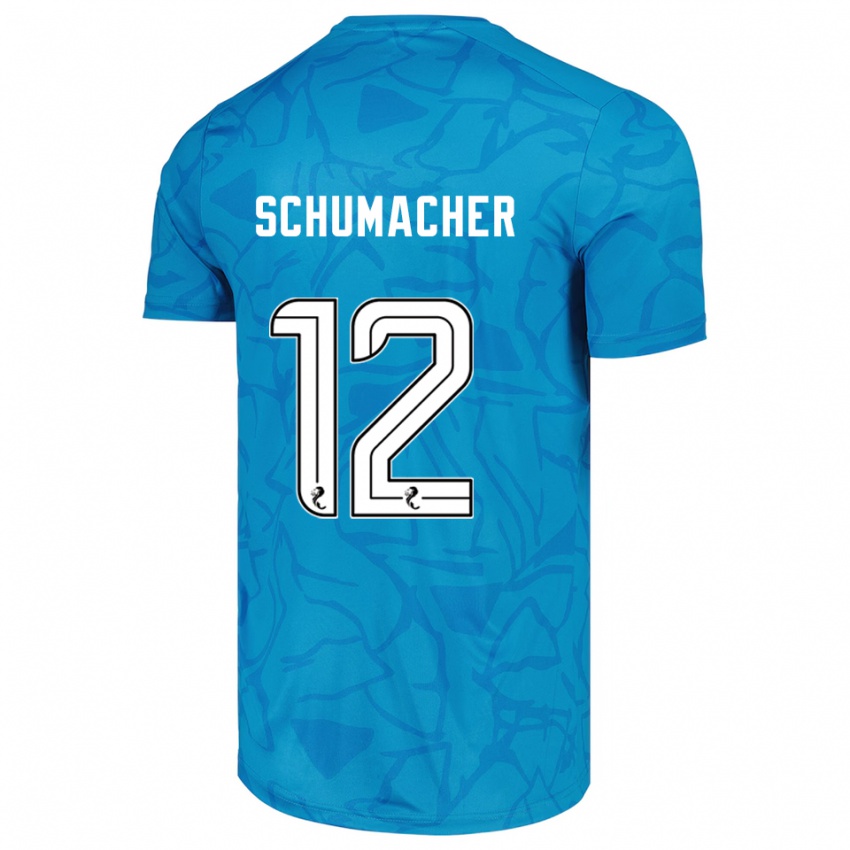 גברים נועה שומאכר #12 לבן כחול חולצת שוער 2025/26 חולצה קצרה