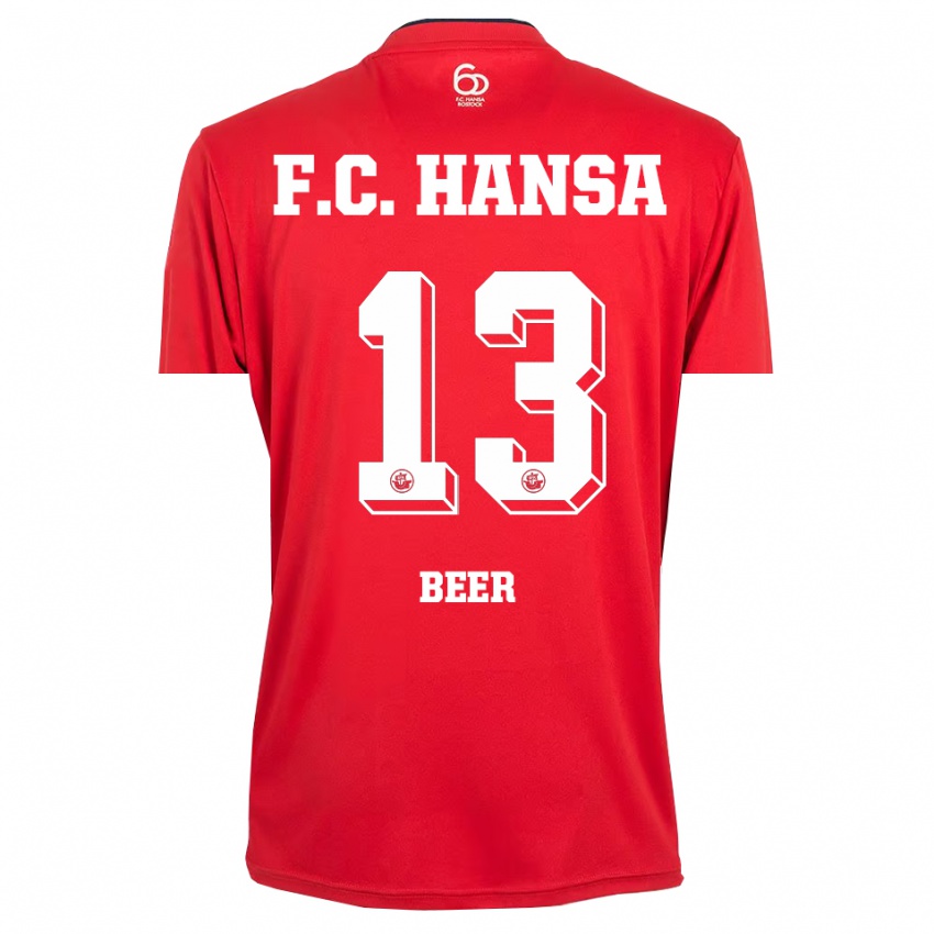 גברים דריאן בר #13 אדום לבן חולצת שוער 2025/26 חולצה קצרה