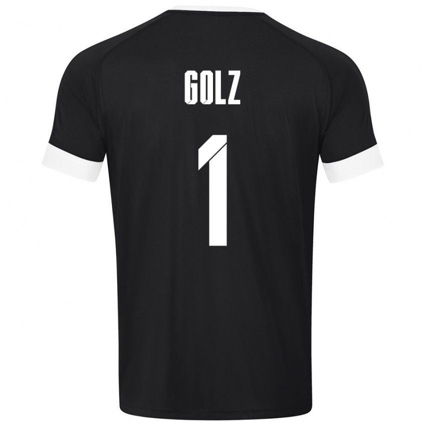 גברים Jakob Golz #1 שחור לבן חולצת שוער 2025/26 חולצה קצרה