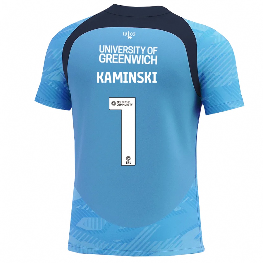 גברים תומאס קאמינסקי #1 כחול לבן חולצת שוער 2025/26 חולצה קצרה