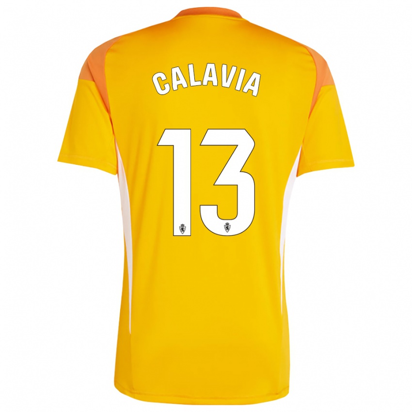 גברים Carlos Calavia #13 צהוב כתום כהה חולצת שוער 2025/26 חולצה קצרה