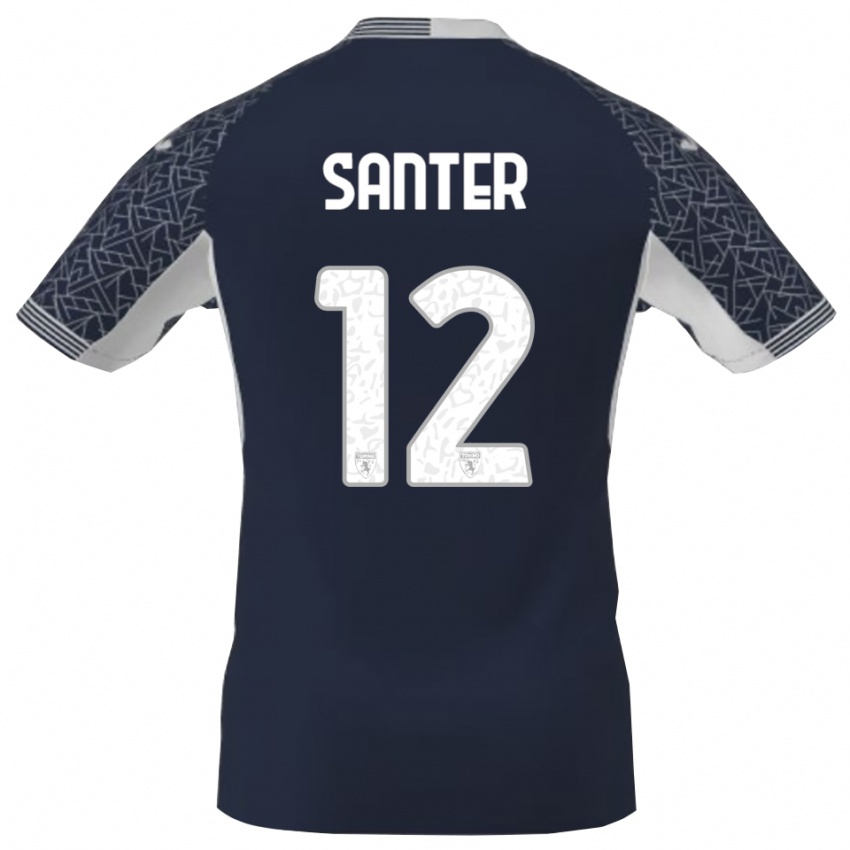 גברים לאונרדו סאנטר #12 כחול שחור לבן חולצת שוער 2025/26 חולצה קצרה