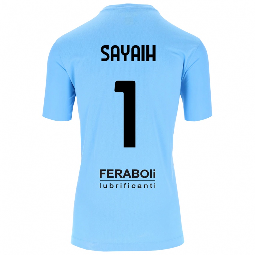 גברים Ilyas Sayaih #1 שחור תכלת חולצת שוער 2025/26 חולצה קצרה