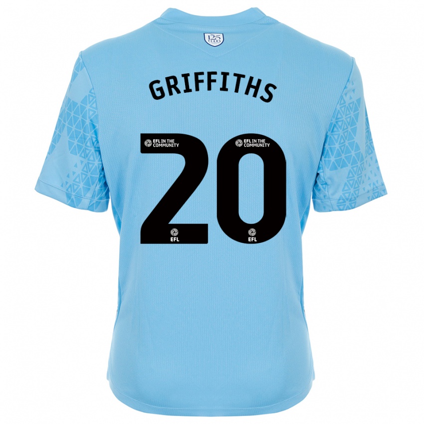 גברים ג'וש גריפית'ס #20 כחול שמיים שחור חולצת שוער 2025/26 חולצה קצרה