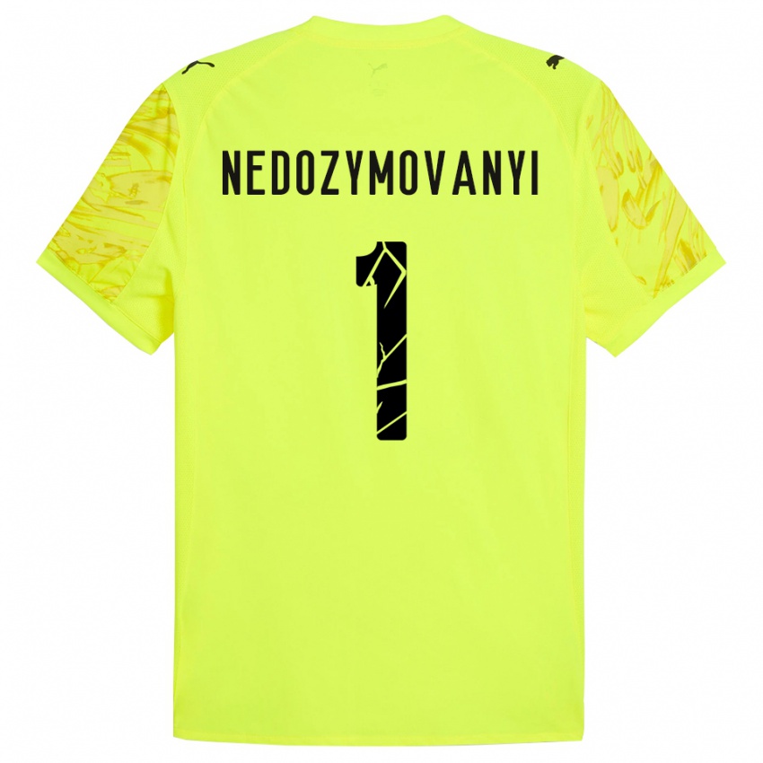 גברים Artem Nedozymovanyi #1 ירוק צהוב חולצת שוער 2025/26 חולצה קצרה