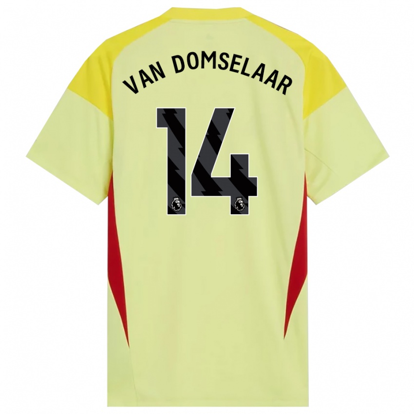 נשים Daphne Van Domselaar #14 צהוב אדום שחור חולצת שוער 2025/26 חולצה קצרה