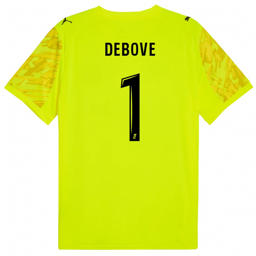 נשים Maxime Debove #1 ירוק פלורסנט צהוב חולצת שוער 2025/26 חולצה קצרה