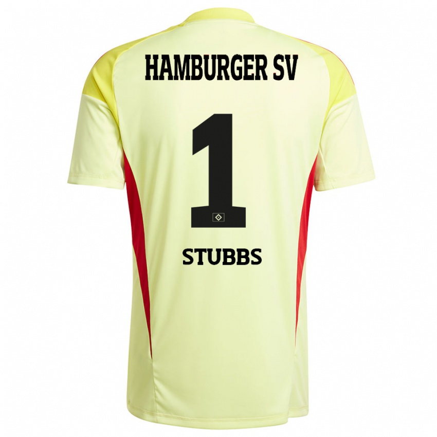 נשים James Stubbs #1 צהוב אדום שחור חולצת שוער 2025/26 חולצה קצרה