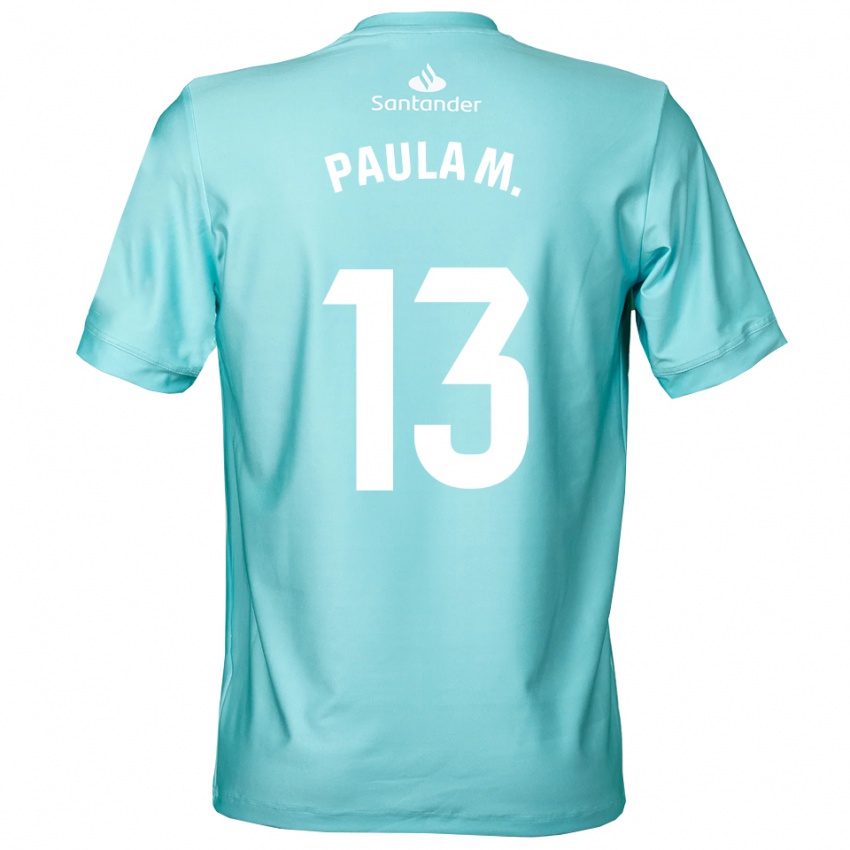 נשים Paula Muñoz Álvarez #13 ציאן בהיר לבן חולצת שוער 2025/26 חולצה קצרה