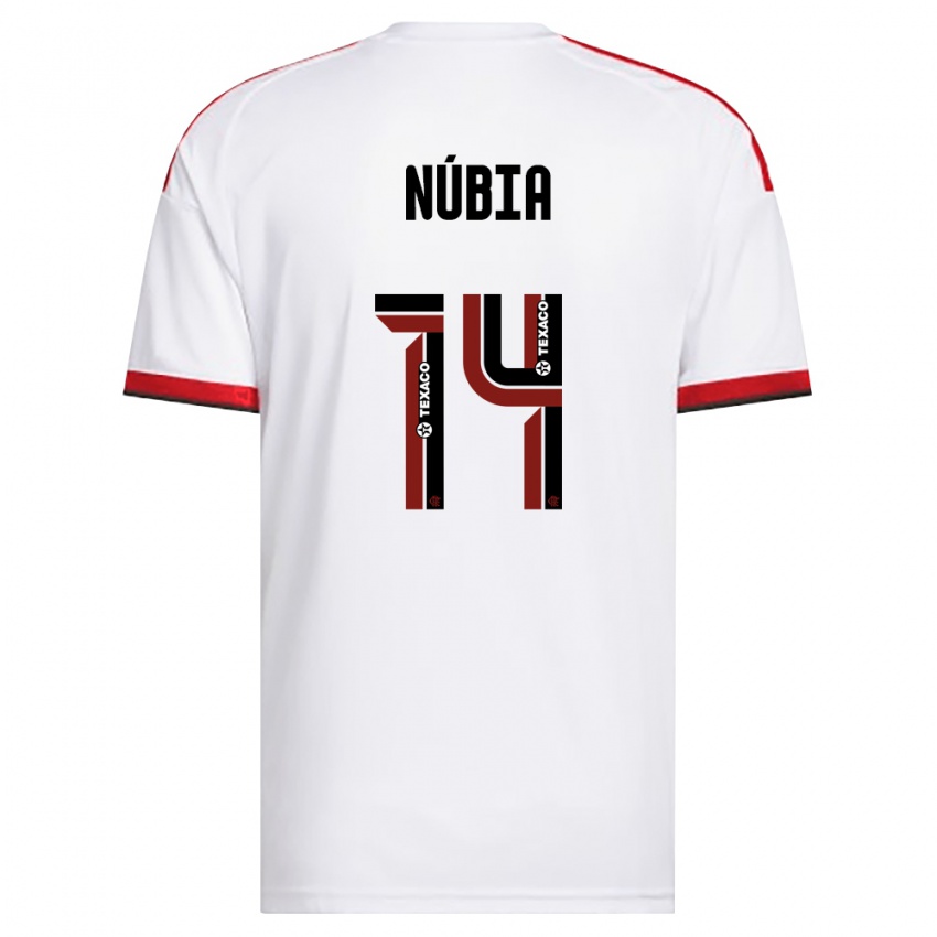 ילדים Núbia #14 לבן אדום שחור הרחק ג'רזי 2026/27 חולצה קצרה