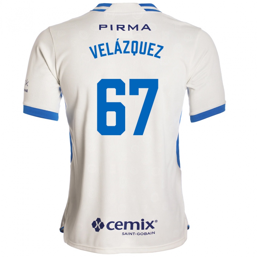 גברים Karol Velázquez #67 לבן כחול אדום הרחק ג'רזי 2026/27 חולצה קצרה