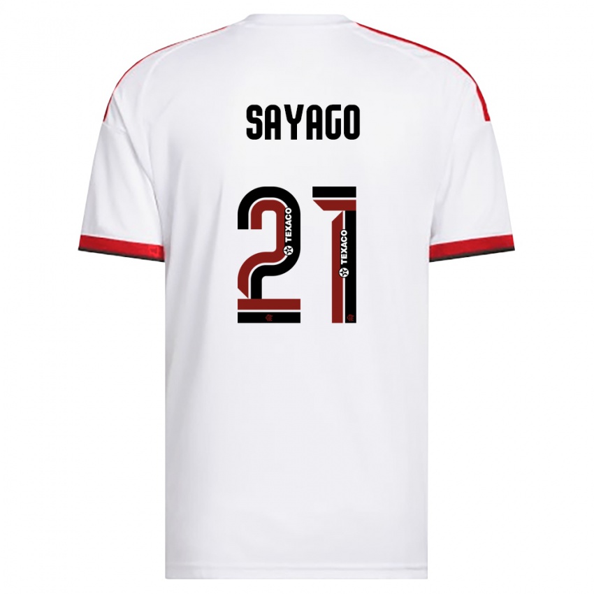 גברים Juan Sayago #21 לבן אדום שחור הרחק ג'רזי 2026/27 חולצה קצרה