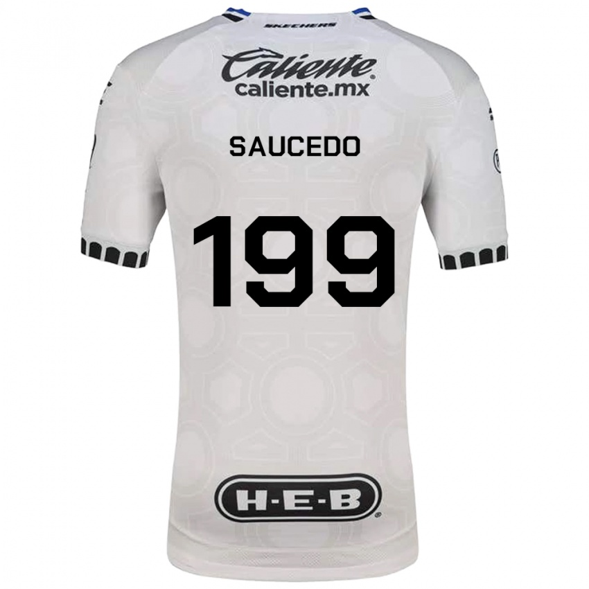 נשים Christian Saucedo #199 לבן שחור כחול ג'רזי ביתית 2026/27 חולצה קצרה