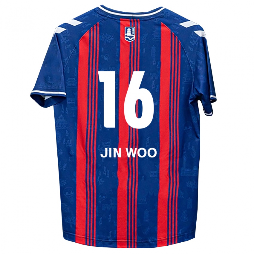 ילדים Jin-Woo Jo #16 כחול אדום לבן ג'רזי ביתית 2026/27 חולצה קצרה