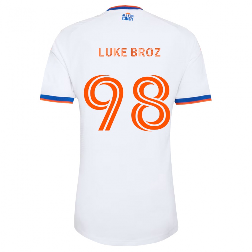 ילדים Luke Broz #98 לבן כחול צי כתום הרחק ג'רזי 2026/27 חולצה קצרה