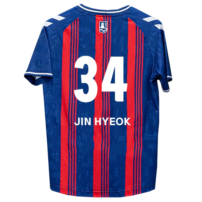 גברים Jin-Hyeok Choi #34 כחול אדום לבן ג'רזי ביתית 2026/27 חולצה קצרה גברים Jin-Hyeok Choi #34 כחול אדום לבן ג'רזי ביתית 2026/27 חולצה קצרה