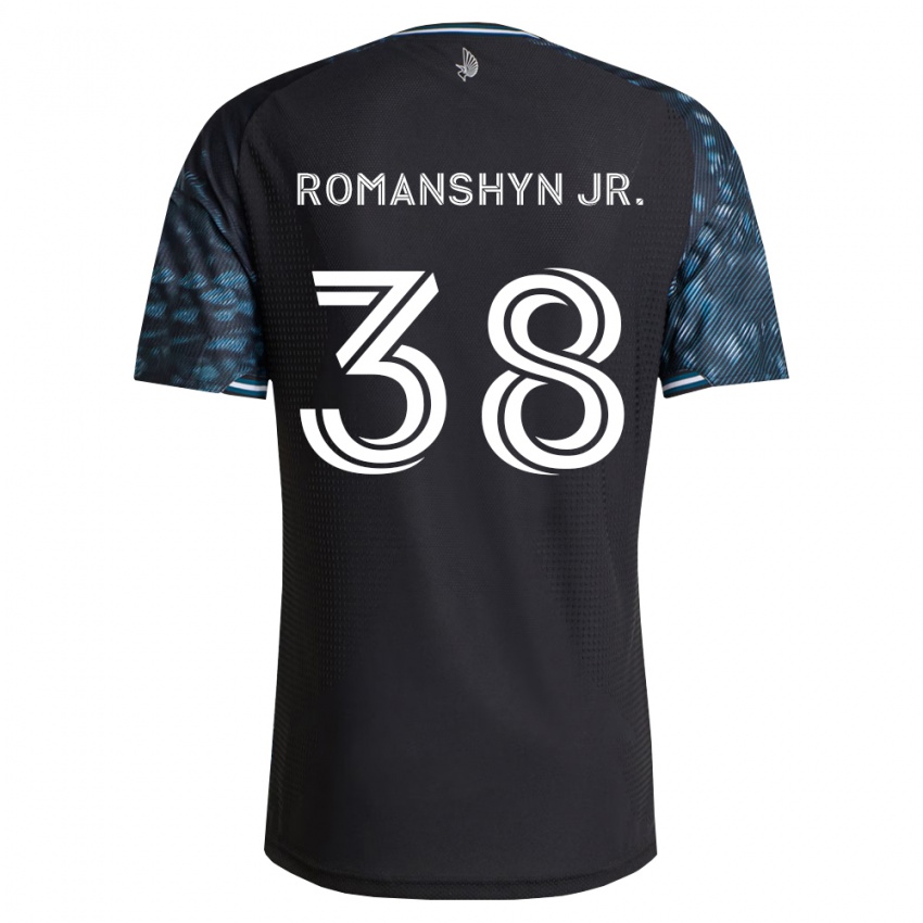 גברים Kage Romanshyn Jr. #38 שחור לבן ג'רזי ביתית 2026/27 חולצה קצרה