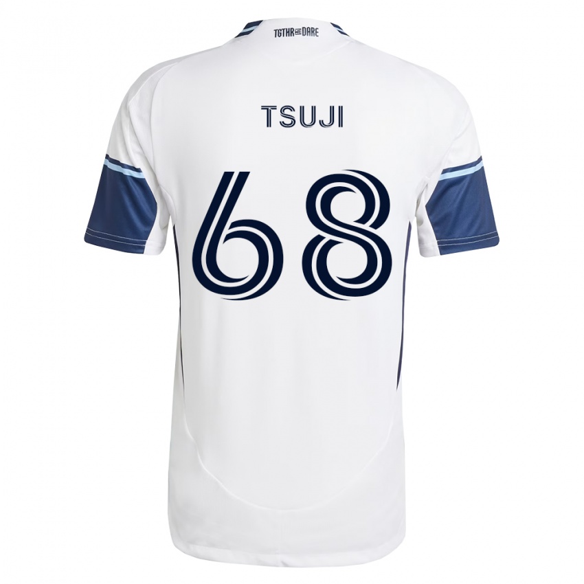גברים Yuma Tsuji #68 לבן כחול מלכותי ג'רזי ביתית 2026/27 חולצה קצרה