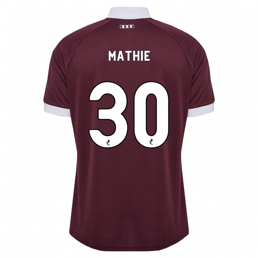 גברים Jayden Mathie #30 בורגונדי לבן ג'רזי ביתית 2026/27 חולצה קצרה