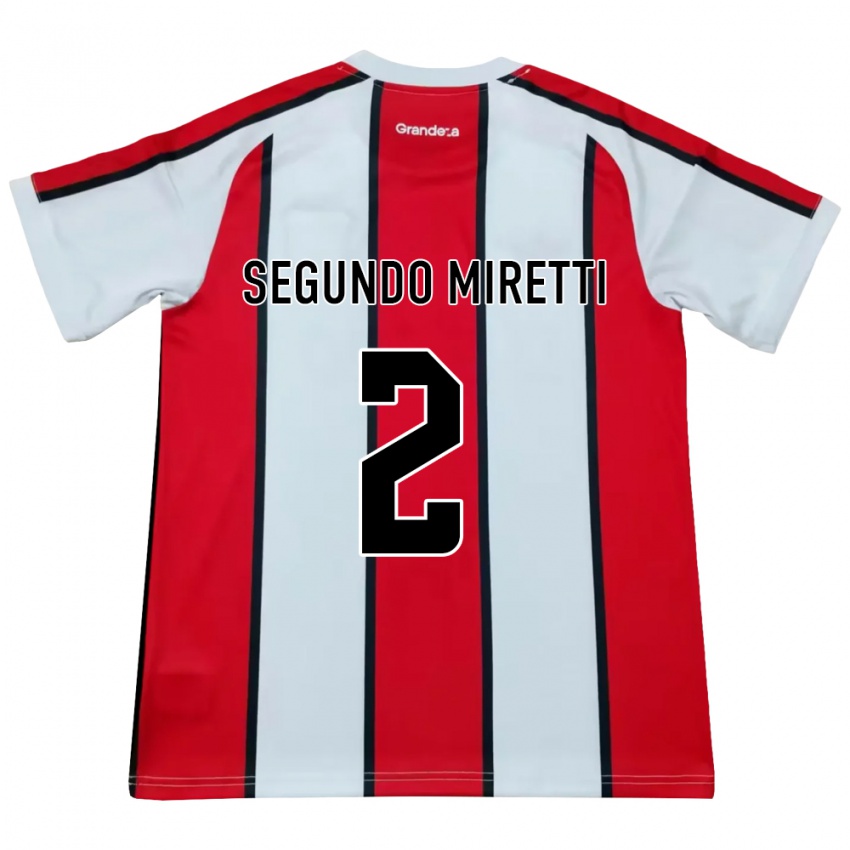 גברים Juan Segundo Miretti #2 לבן אדום שחור הרחק ג'רזי 2026/27 חולצה קצרה