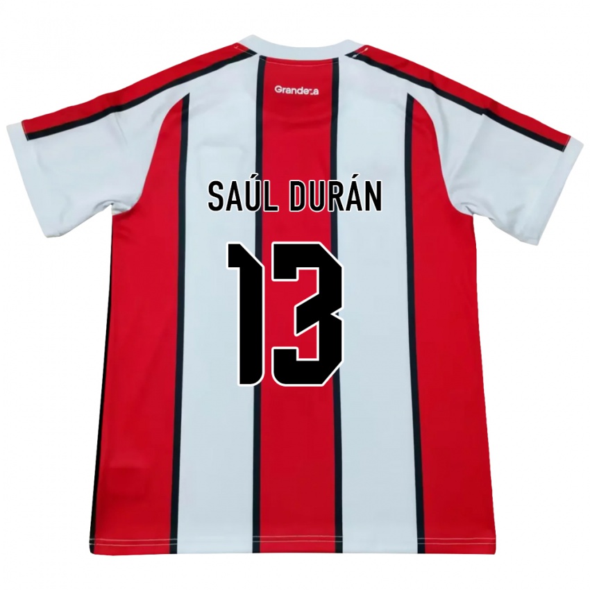 גברים Saúl Durán #13 לבן אדום שחור הרחק ג'רזי 2026/27 חולצה קצרה