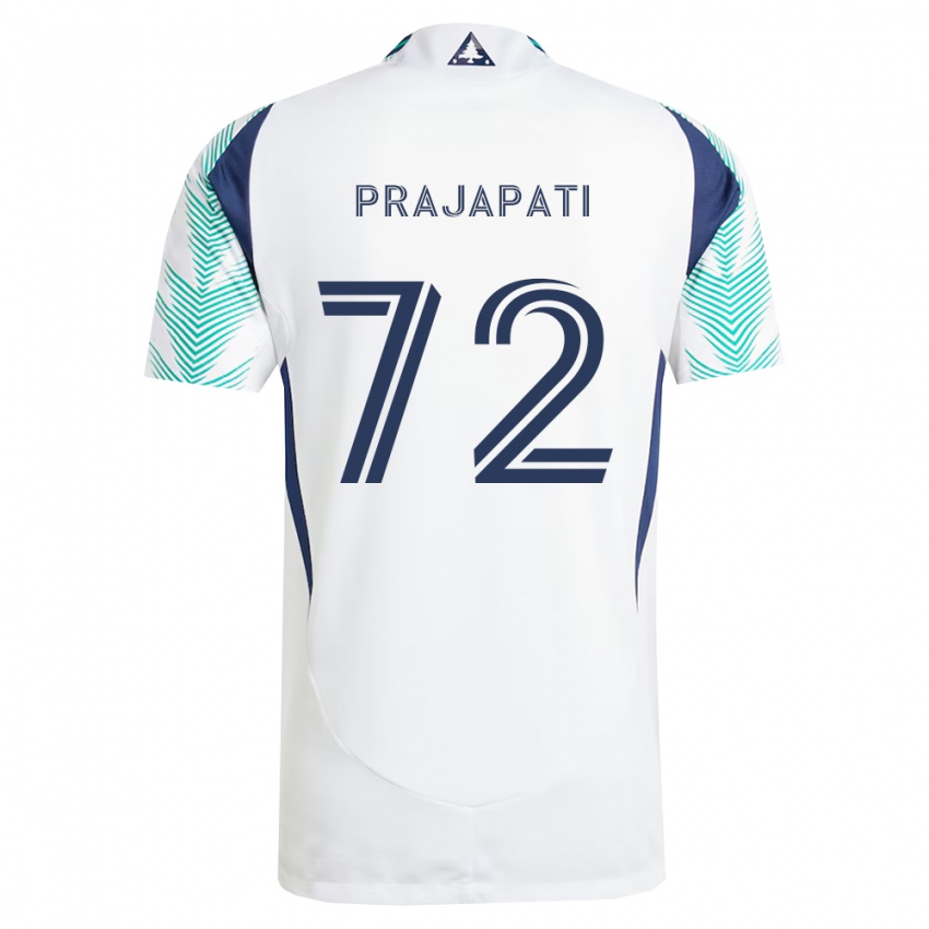 גברים Aarin Prajapati #72 לבן כחול צי ירוק בהיר הרחק ג'רזי 2026/27 חולצה קצרה