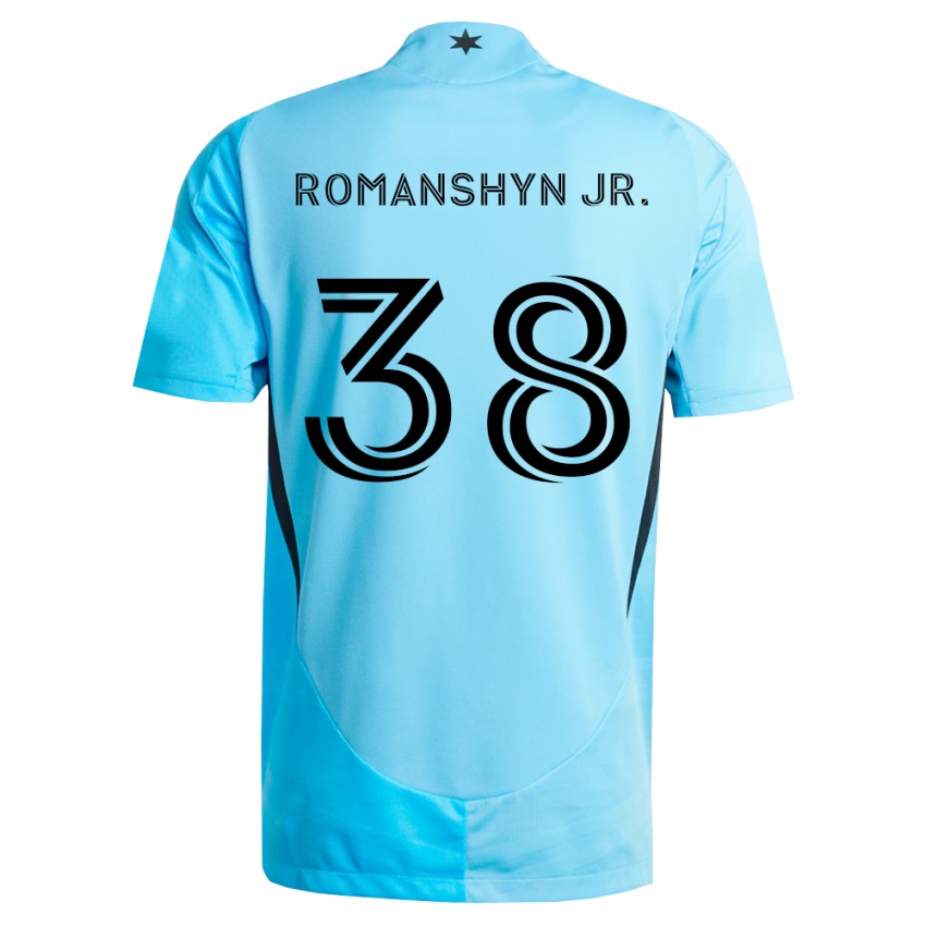גברים Kage Romanshyn Jr. #38 כחול בהיר שחור הרחק ג'רזי 2026/27 חולצה קצרה