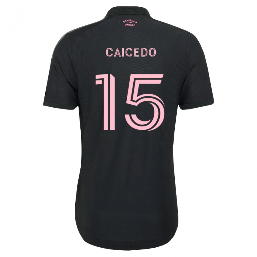 נשים Fricio Caicedo #15 ורוד שחור לבן הרחק ג'רזי 2026/27 חולצה קצרה