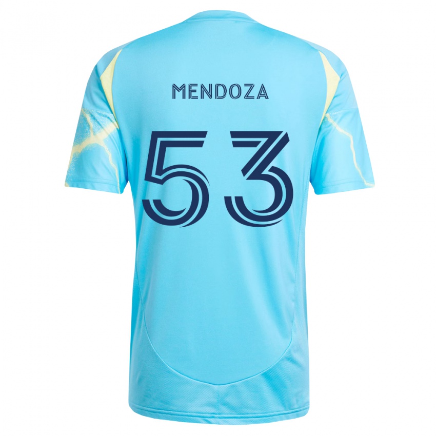 נשים Isaiah Mendoza #53 כחול בהיר שחור צהוב בהיר הרחק ג'רזי 2026/27 חולצה קצרה