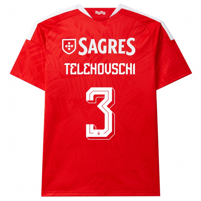 ילדים Dinis Telehovschi #3 אדום לבן צהוב ג'רזי ביתית 2026/27 חולצה קצרה