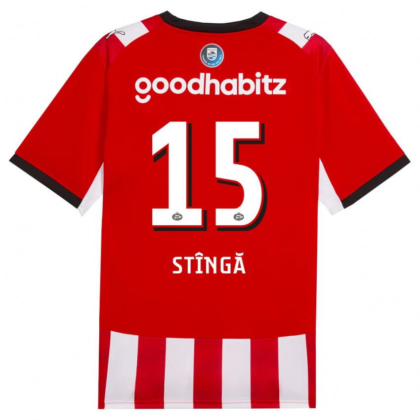 ילדים Lucas Stîngă #15 אדום לבן שחור ג'רזי ביתית 2026/27 חולצה קצרה