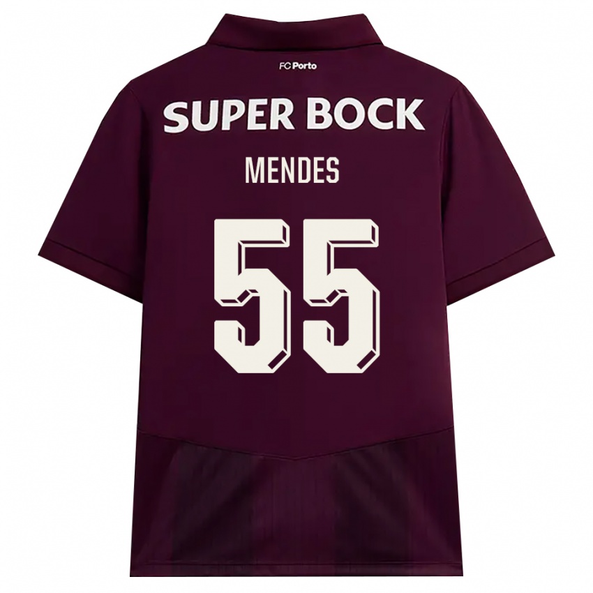 ילדים Joao Mendes #55 בורדו לבן הרחק ג'רזי 2026/27 חולצה קצרה