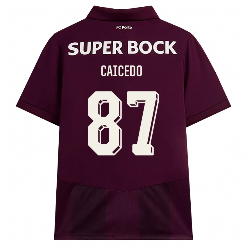 ילדים Brayan Caicedo #87 בורדו לבן הרחק ג'רזי 2026/27 חולצה קצרה